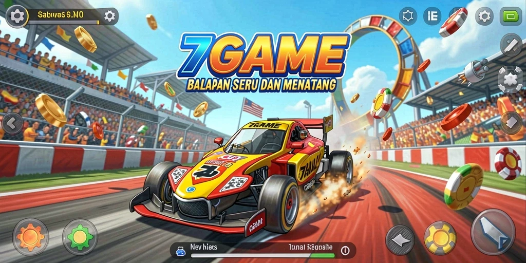 Screenshot gameplay <strong>7GAME</strong> menampilkan balapan yang mendebarkan.