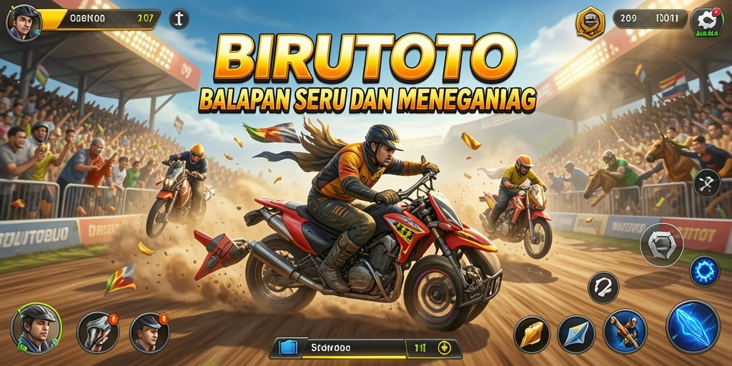 Gameplay Racing seru di BIRUTOTO dengan mobil melaju cepat.