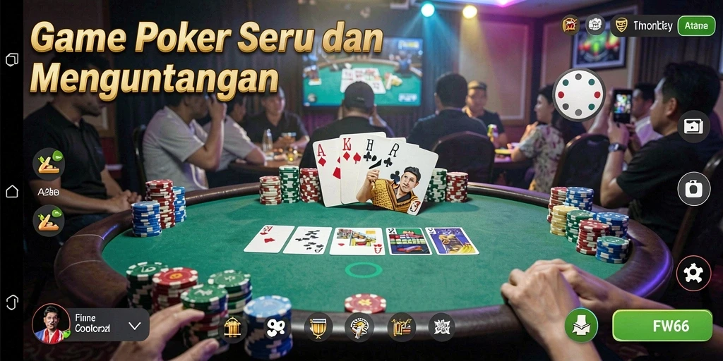 Screenshot utama FW66 menunjukkan aksi seru dalam permainan poker.