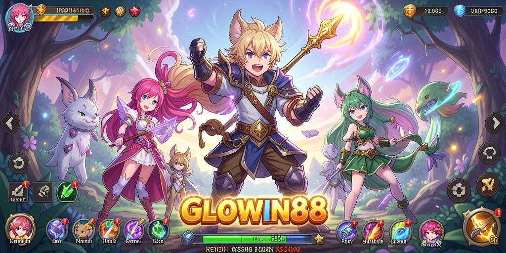 Tampilan permainan GLOWIN88 yang penuh warna dan karakter menarik.