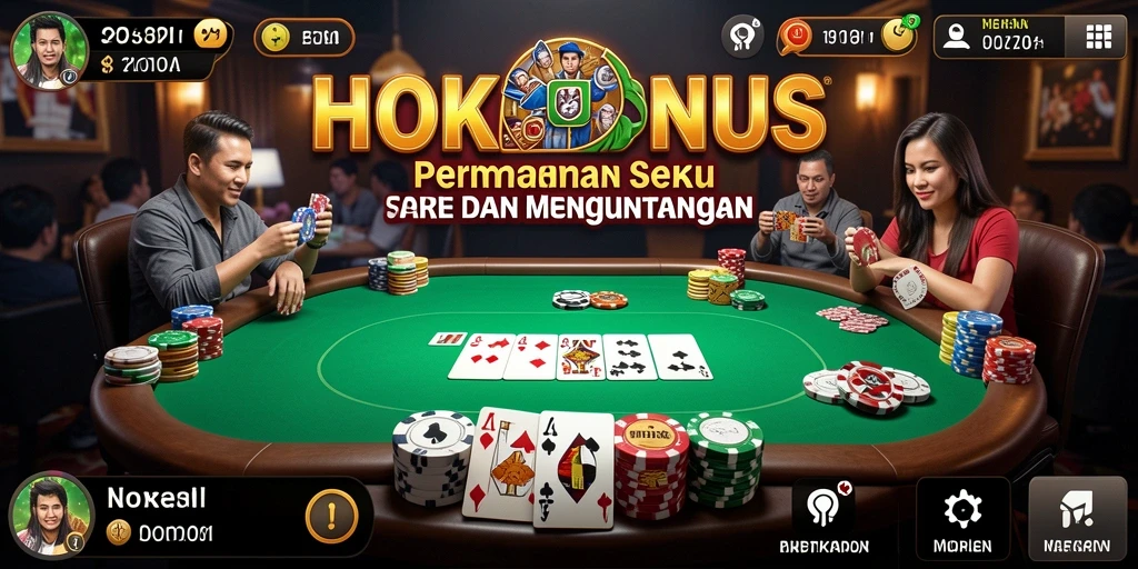 Tampilan gameplay seru HOKIBONUS dengan pemain aktif dan meja Poker.