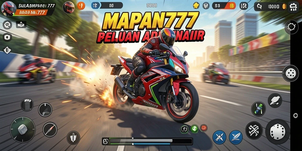 Tangkapan layar MAPAN777 menampilkan kecepatan tinggi balapan motor yang menegangkan.