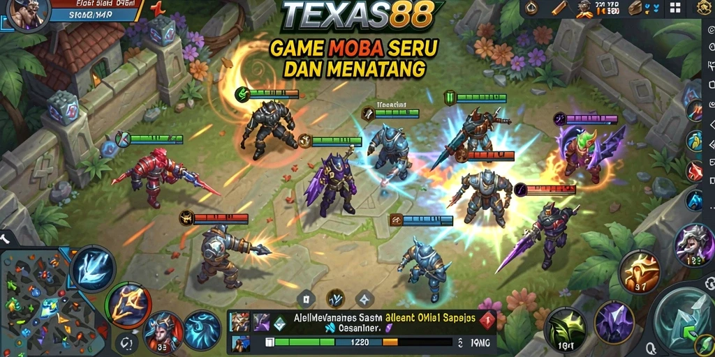 Tampilan gameplay intens dalam pertempuran MOBA TEXAS88.