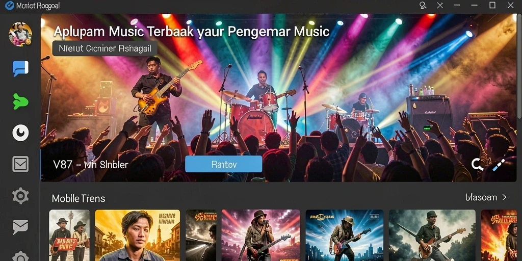 Screenshot V87 menampilkan antarmuka aplikasi musik yang interaktif dan menarik.